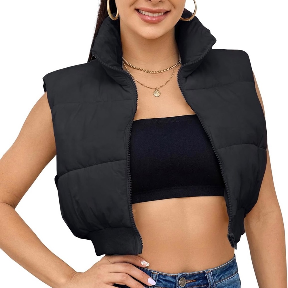 Women's Padded Down Vest Puffer Stand Collar Zip Up